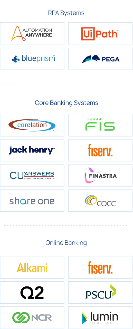 RPA Systems, PFM Systems, and Live Chat integrations